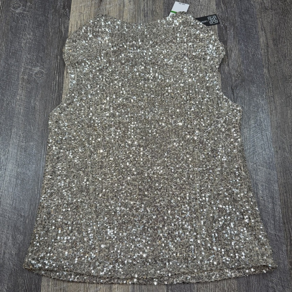 Cable & Gauge Womens Sequin Sleeveless Blouse Gold Champagne Lined Party Top L